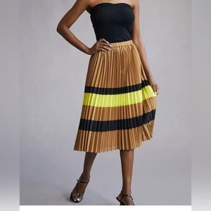 Anthropologie Maeve striped pleated midi skirt light brown XSP S M